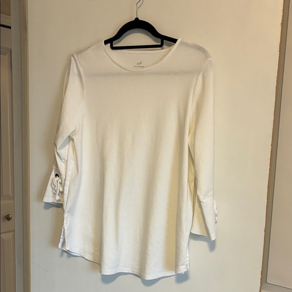 J. Jill White cotton t shirt size large , flared , 3/4, tie sleeves